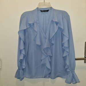 ZARA | Sky Blue Ruffle Blouse